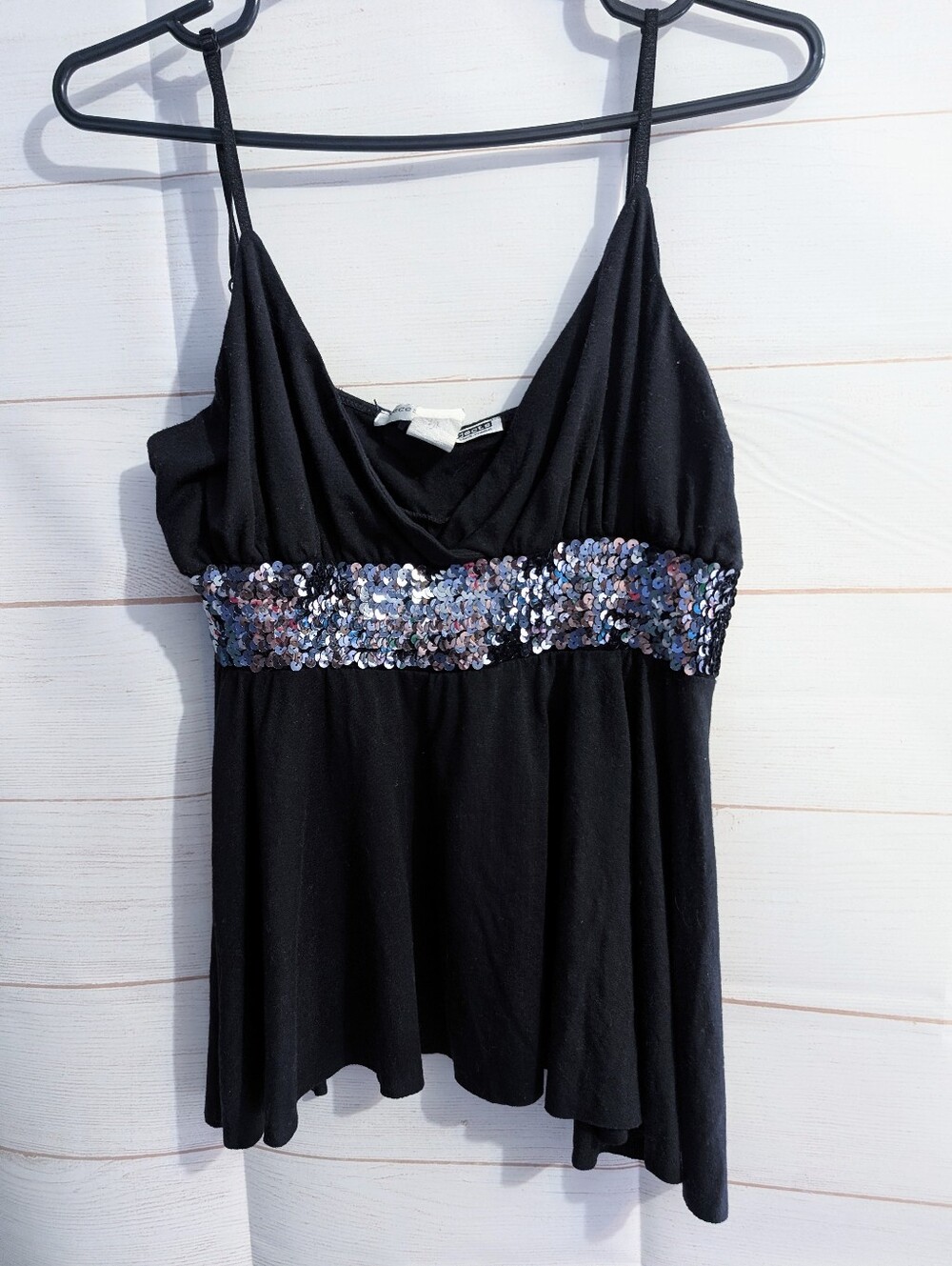 Necessary Objects Black Camisole with Silver Sequin Band Size Large